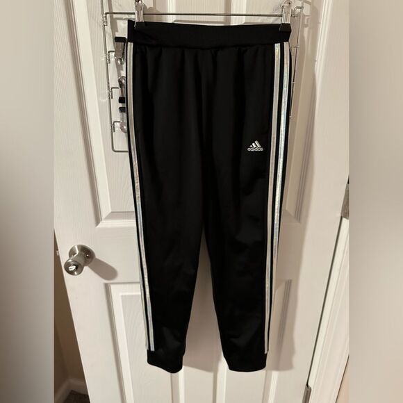 Adidas Boys Track Pants Joggers Black/Silver Size 14 - Picture 1 of 6